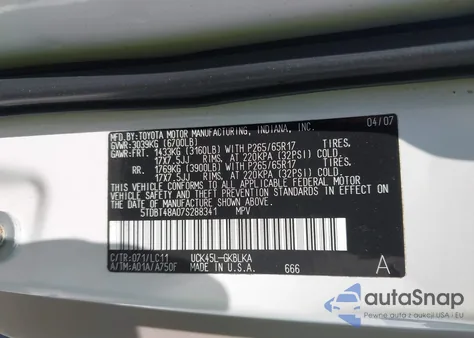 2007 Toyota Sequoia Limited V8 from USA, damaged, VIN 5TDBT48A07S288341